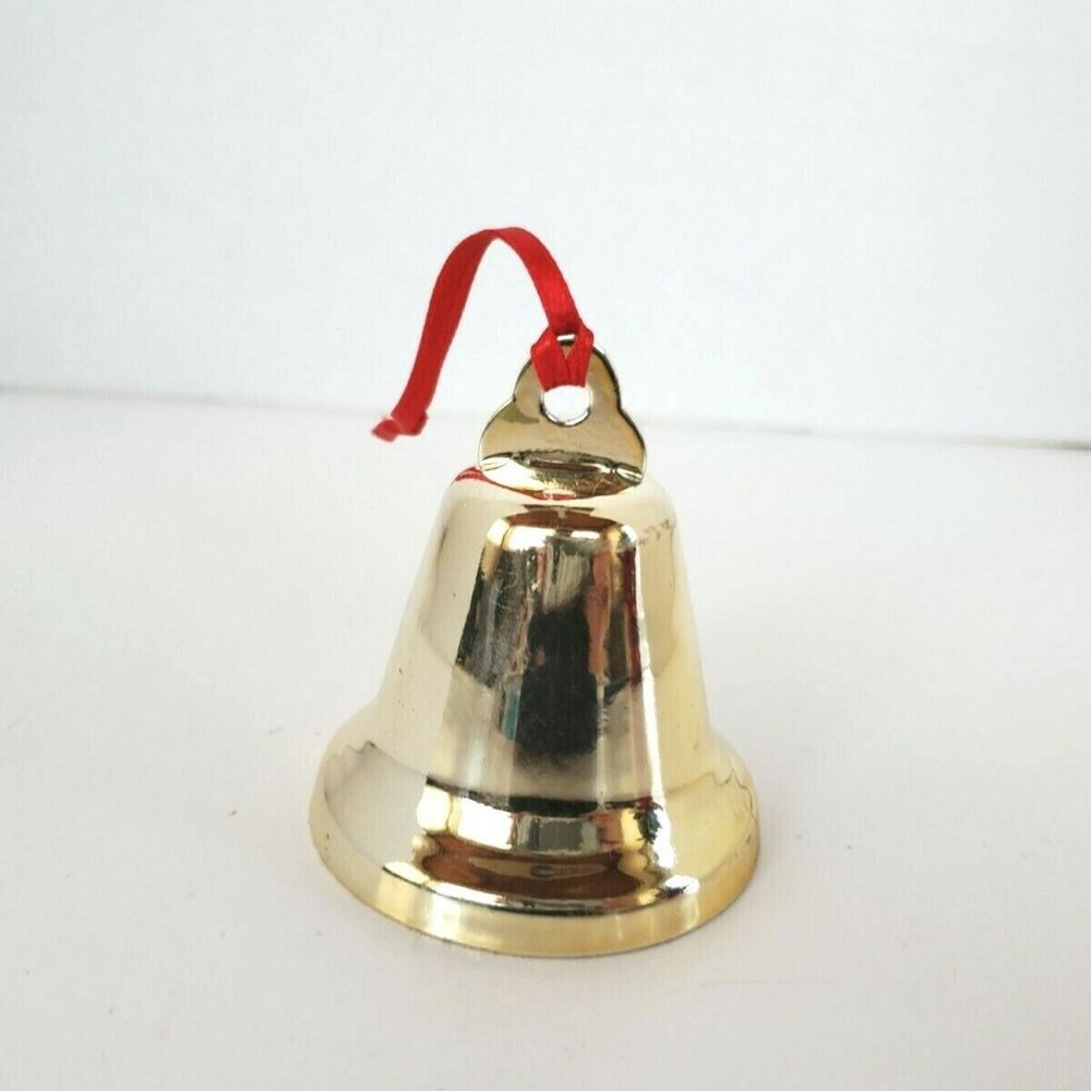 Holiday Ringing Christmas Bell Gold Tone Ornament Hanging Decoration R.O.C EUC